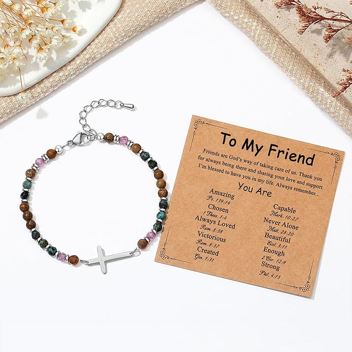 TONY & SANDY Christian Cross Bracelet for Women, Valentine's Day Gifts for Her, Confirmation Baptism Easter Gifts, Unique Gift for Friends Daughter Mom Sister in Christ Birthday Christmas