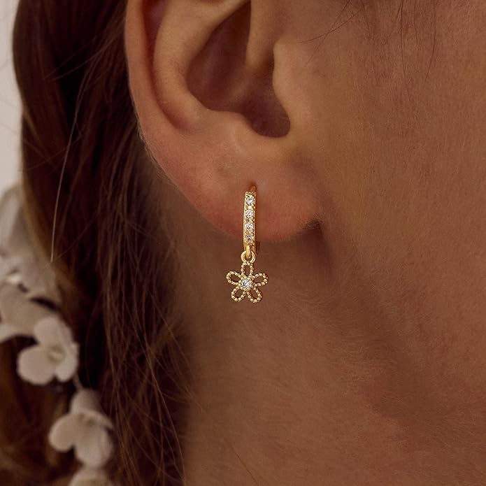 Gold Pearl Dangle Earrings for Women, 14K Gold Plated Small Pearl Drop Huggie Hoop Earrings, Hypoallergenic Dainty Gold Earrings Wedding Jewelry Gifts for Women Trendy