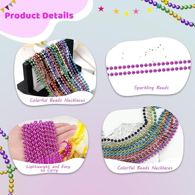 ZYFLSQ 100 Pcs 33" 7mm Metallic Hot Pink Beads Necklaces, Bulk Mardi Gras Beaded Necklaces, Party Beads Costume Necklaces (Hot Pink)