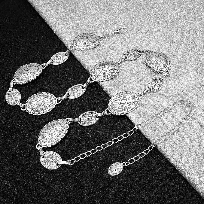 Women's Concho Chain Belt Western Cowgirl Metal Waist Chain Belt for Dress