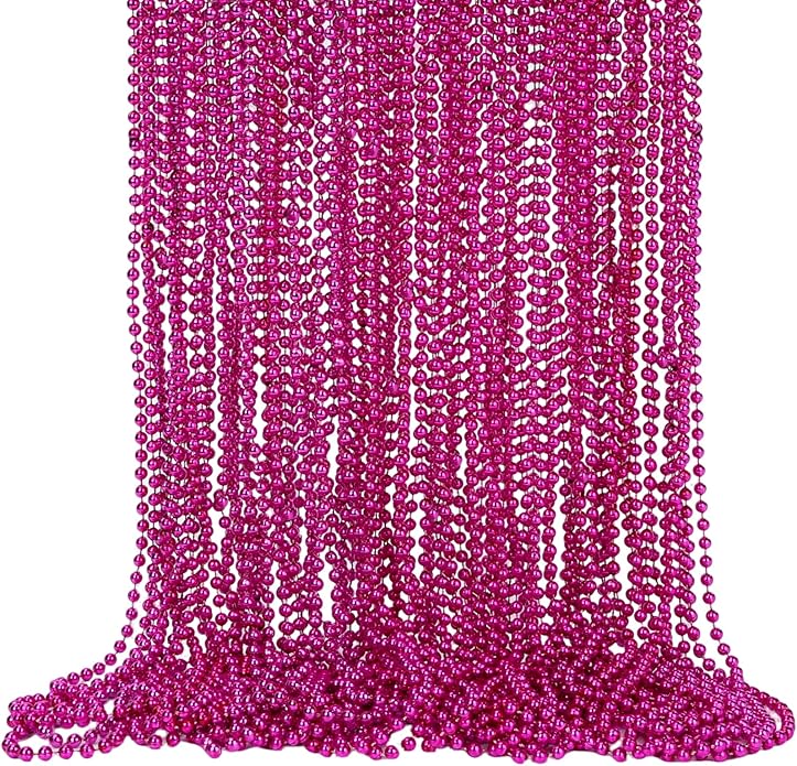 Mardi Gras Beads Necklaces, 33 Inch Plastic Beads for Party Favors, Festival Decorations, Parade Throws, Christmas, St. Patrick's Day Celebrations