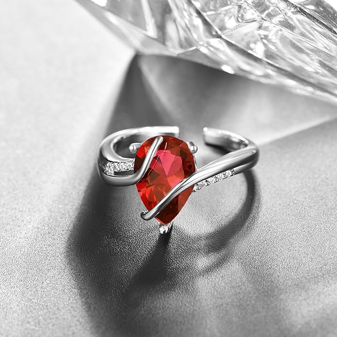 KINGWHYTE Adjustable Rings for Women Teardrop Pear Ring 925 Sterling Silver 0.85ct Teardrop Cubic Zirconia Open AdjustableThumb Ring for Women