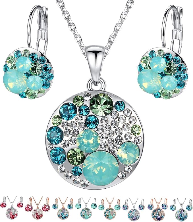Leafael Ocean Bubble Women's Crystal Jewelry Set Costume Fashion Pendant Necklace Earring, Silver Tone or 18K Rose Gold Plated, 18" + 2", Birthday Gifts for Women