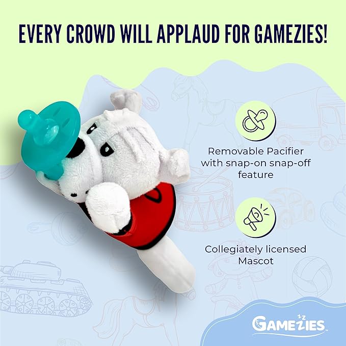 Gamezies Baby Boy and Girl Silicone University of Georgia Plush Pacifier with College Mascot Removable, Washable Plush Stuffed Toy, Collegiately Licensed, CPSIA Tested, BPA-Free 0-6 Months