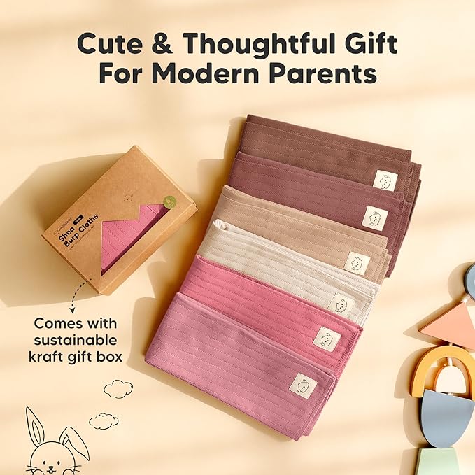 KeaBabies Organic Cotton Burp Cloths Baby Girl, Boy - 6-Pack Large Burping Clothes for Babies, Spit Up Rags, Super Soft & Absorbent Newborn Wash Towels, Gender Neutral, Non-Shrink (Stria, Rosewood)