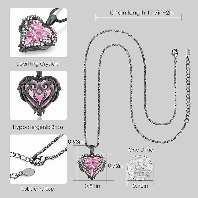 CDE Valentines Day Gifts for Women Angel Wings Necklace for Women with Birthstone, Love Heart Silver Tone/Gold Tone Pendant, Ideal Anniversary or Birthday Jewelry Gifts for Wife Girlfriend Her