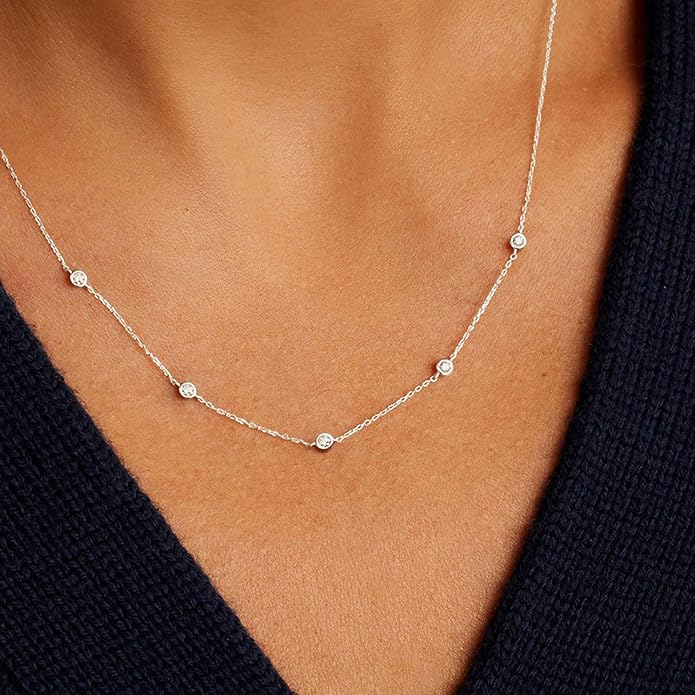 VRIUA Necklaces for Women - 14K Gold/Silver Plated Dainty Chain Necklace with Five Charms: Diamond, Bow, Snowflake, Cross, Flower, Clover, Butterfly, Heart, Star of David, and Star Trendy Jewelry