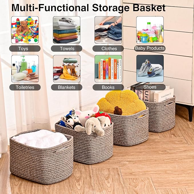 ICERZCZ Storage Baskets for Shelves Organizing, Woven Cotton Rope Baskets for - Image 4