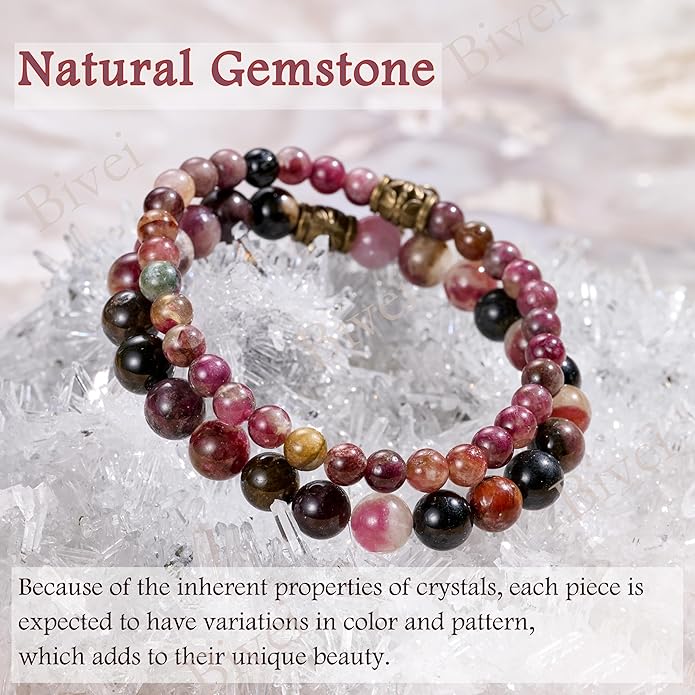 Bivei Natural Semi Precious Gemstone beads bracelet for women - Life Tree and Leaf Charm Energy Reiki Crystal Stretch Bracelets
