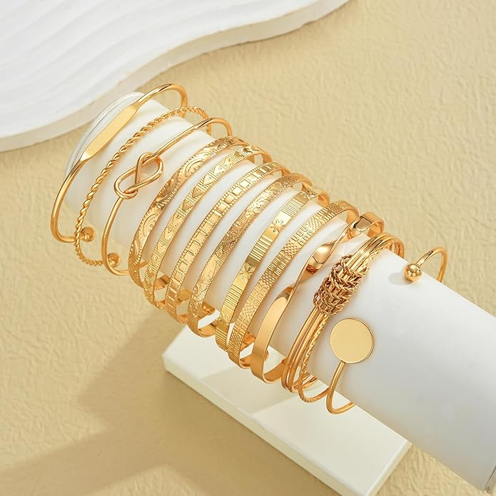 ÌF ME Gold Bangle Bracelets for Women, Indian Bangles Stackable Set, Multi Layer Textured 14K Gold Plated Chunky Bracelets Boho Jewelrys Set