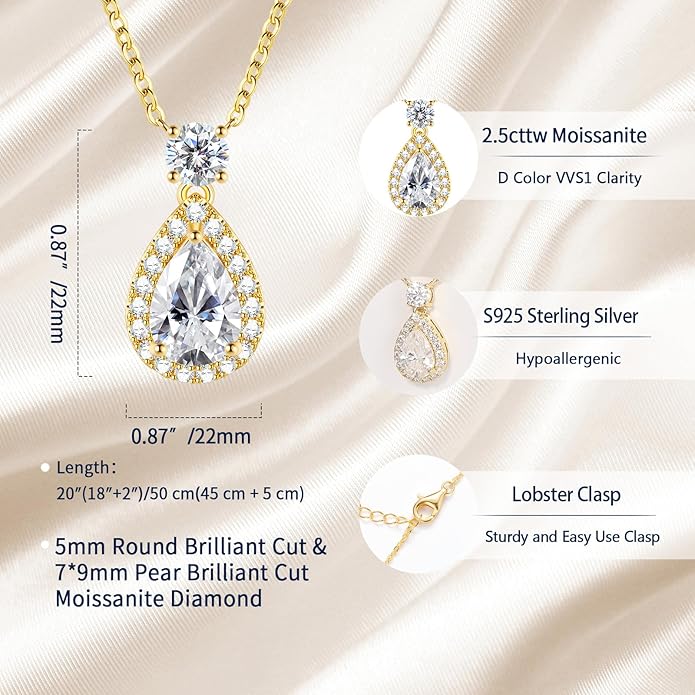Promise Necklace for Her, 2.5cttw Moissanite Halo Pendant for Women, Romantic I Choose You Gift To Girlfriend Wife from Boyfriend Husband, Ready to Gift Box for Christmas Valentine's Day Anniversary