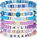 Preppy Bracelets Set Colorful White Gold Smile Heart Star Polymer Beaded Pearl Clay Stackable Charm Y2K Kidcore Aesthetic Summer Beach Bohemian Stretch Layering Bracelets Jewelry for Girls Women Teens