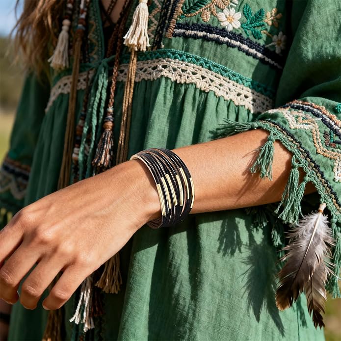 Wrapped Bracelets for Women,Leather Bracelet,Boho Bracelets for Women,Multi-Layer Pearl Crystal Bracelet Bangle Jewelry