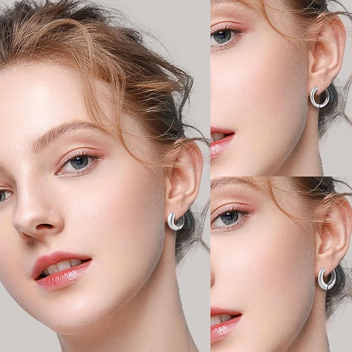 Wgoud 6 Pairs Gold Hoop Earrings Set for Women, 14K Gold Plated Hypoallergenic Lightweight Chunky Open Huggie Hoops Earrings Jewelry for Gifts.