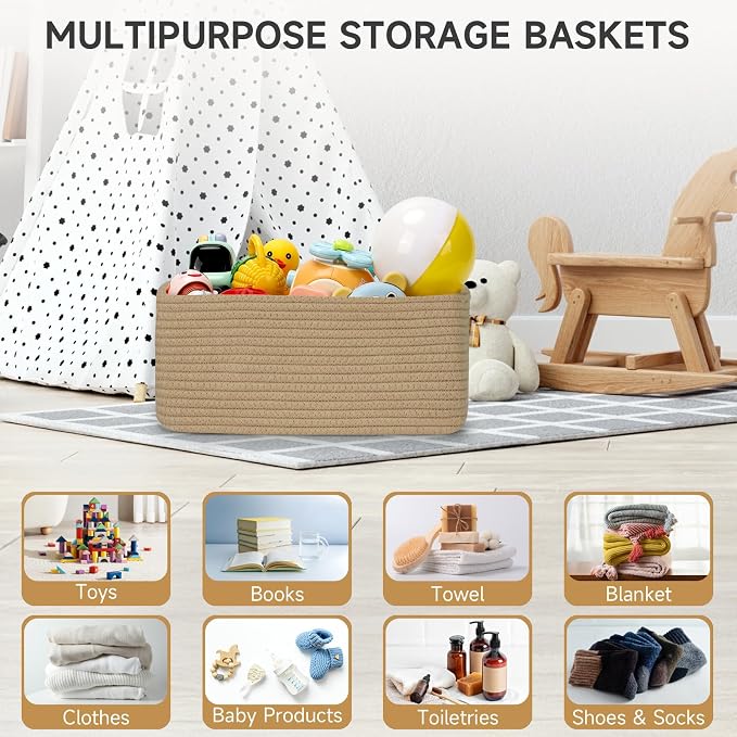 3 Pack Storage Baskets for Organizing, 13.7×9.5×6.3", Cotton Rope Basket for - Image 6