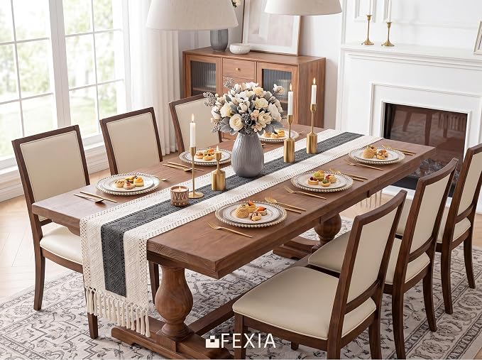 Boho Table Runner with Tassels for Home Decor 12x72 Inches Grey | 72 Inches - Image 5