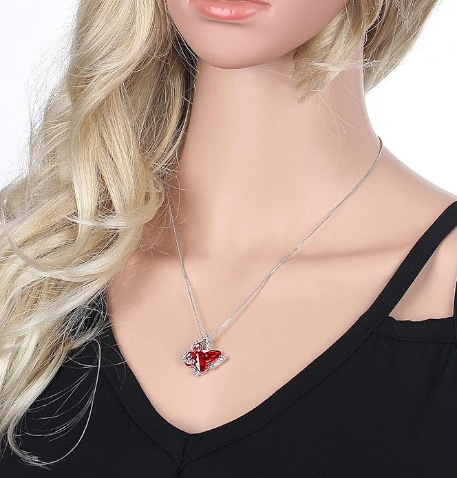 Valentine's Day Gift Butterfly Birthstone Crystal Necklace, Silver Tone with 18”+2” Chain, Necklace for Mother’s Day Anniversary Birthday Gifts for Women and Daughter