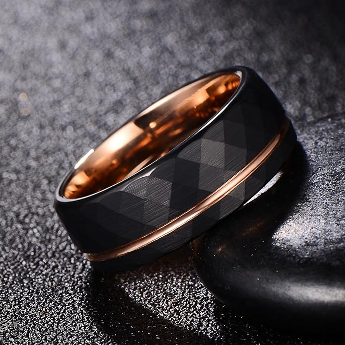 Men's Diamond Array Split Band - 8mm Wide Black Tungsten Wedding Ring