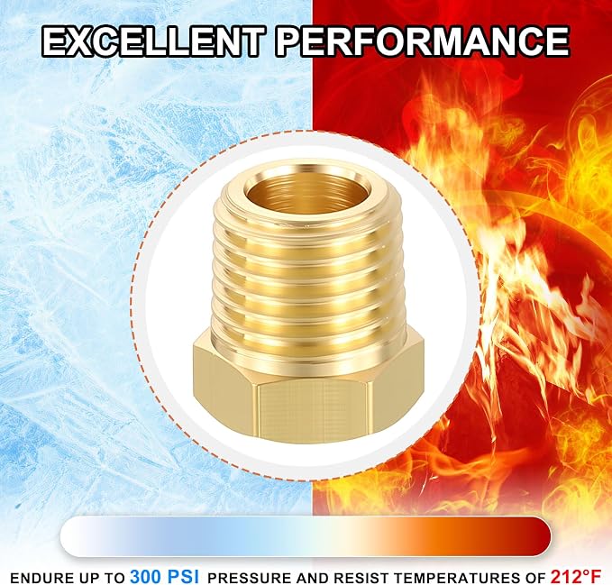 2 Pack Male to FeMale Adapters, 1/4" MNPT x 1/8" FNPT Brass Hex Bushing Reducer - Image 7