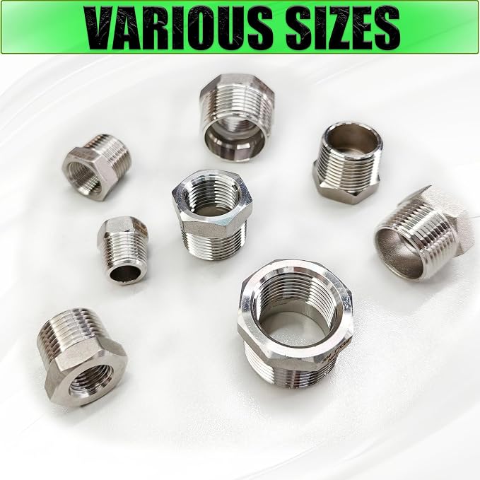 2 Pcs 304 Stainless Steel 1/2" Male to 3/8" Female Reducer Bushing, 1/2 Inch - Image 8