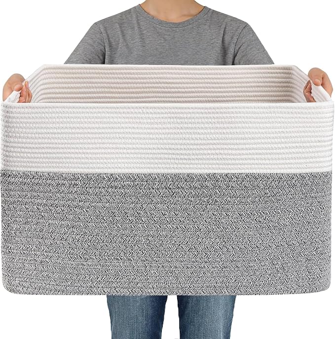 JMvicyroam 96L Large Woven Cotton Rope Blanket Basket, Freestanding by JMvicyroam