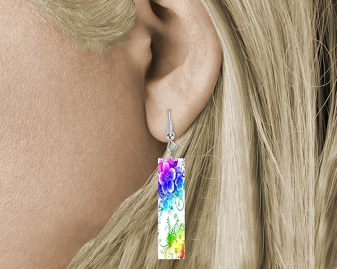 Earrings Handmade Bar Wood Earrings Light Weight Printed Image Dangle Earring Jewelry