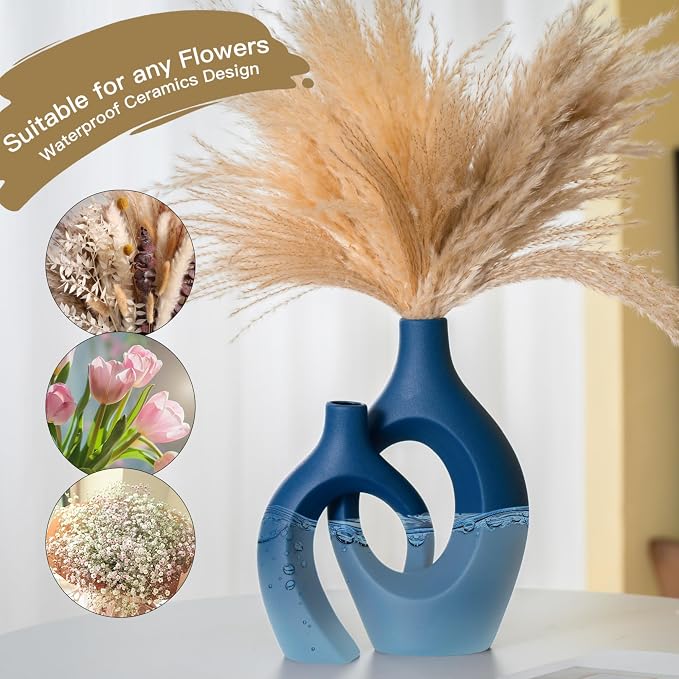 Lvases Blue Snuggle Hollow Ceramic Vase Minimalist Decorative Vases of 2 | 11 - Image 3