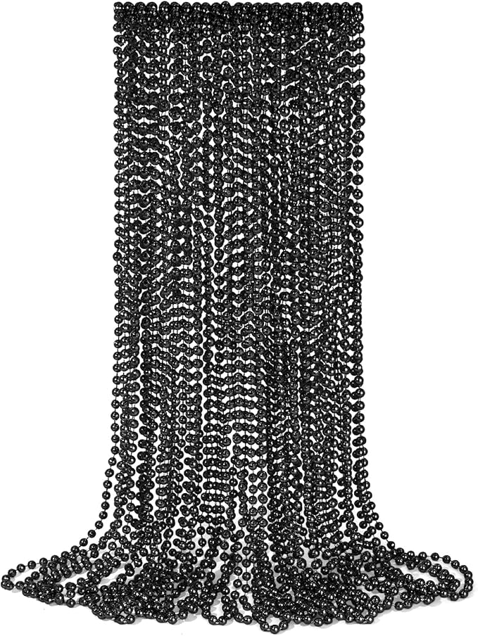 YAXINRUI 12 PCS Black Bead Necklaces, Black Mardi Gras Beads, Halloween Beads Necklaces, New Year Eve Necklaces, 33 Inch Beaded Necklaces for Mardi Gras Christmas Halloween Festive Events