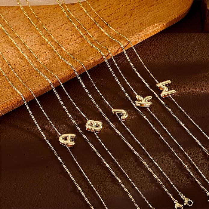 Initial 14K Gold Plated Necklaces for Women, Layered Bubble Letter A-Z Necklace Pendant Choker Necklaces for Women Trendy Monogram Name Necklace Personalized Jewelry for Women