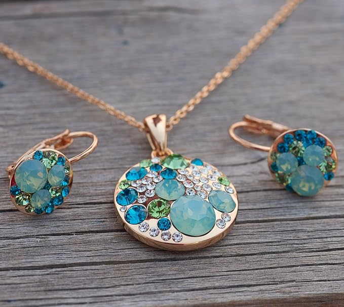 Leafael Ocean Bubble Women's Crystal Jewelry Set Costume Fashion Pendant Necklace Earring, Silver Tone or 18K Rose Gold Plated, 18" + 2", Birthday Gifts for Women