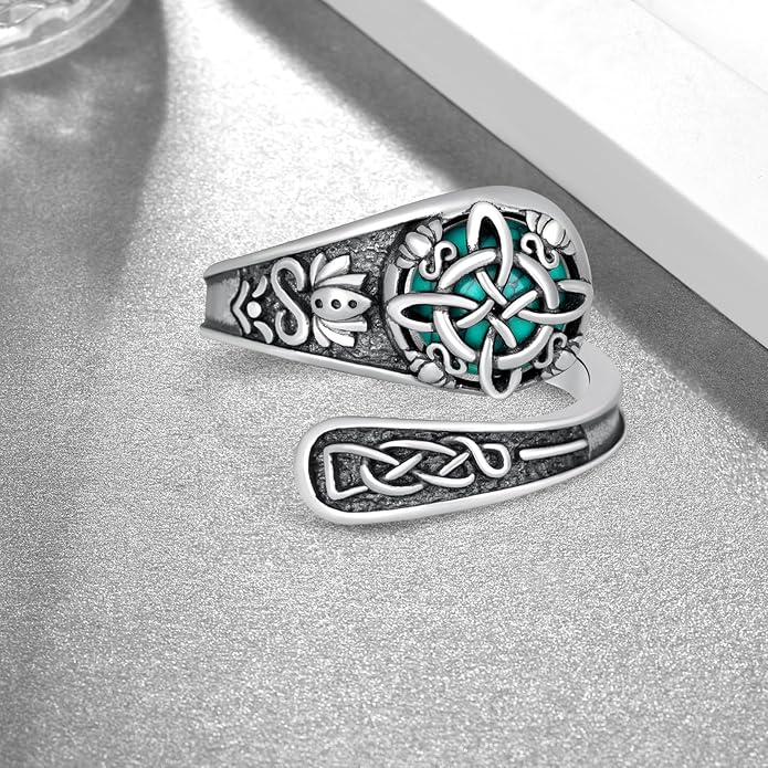 Spoon Rings for Women 925 Sterling Silver Turquoise Spoon Rings Vintage Thumb Rings Jewelry Gifts for Women Men