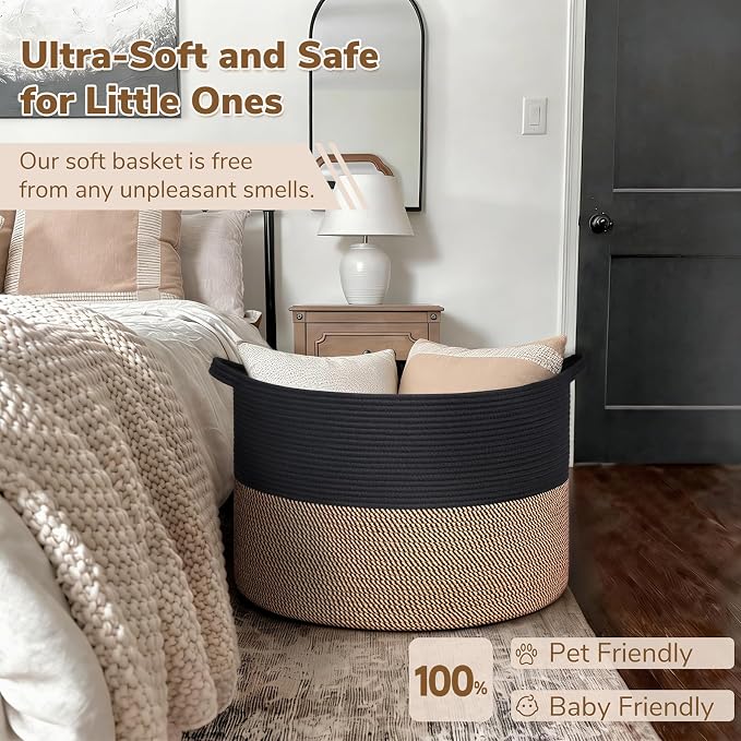 INDRESSME 115L Extra Large Woven Rope Blanket Basket Living Room, Mix Black | - Image 5