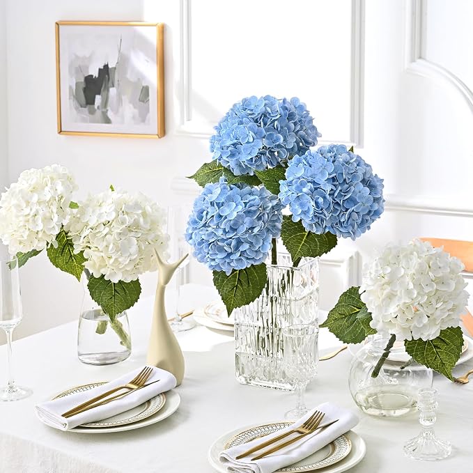 2Pcs 21in Hydrangea Artificial Flowers, Latex Real Touch Hydrangeas | Lifelike - Image 4
