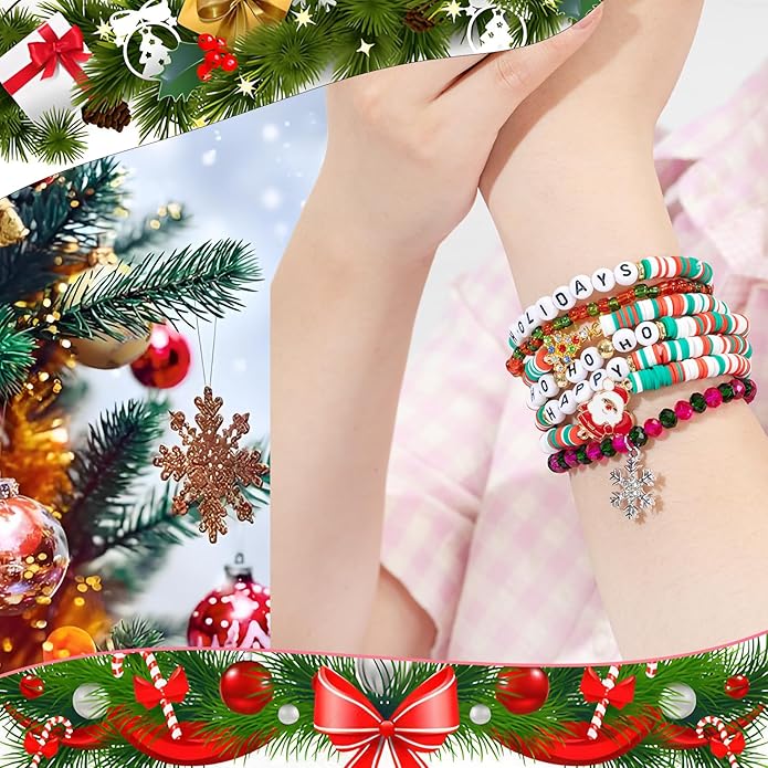Friendship Beaded Bracelets for Women, Stackable Colorful Surfer Boho Clay Bead Stretch Bracelets