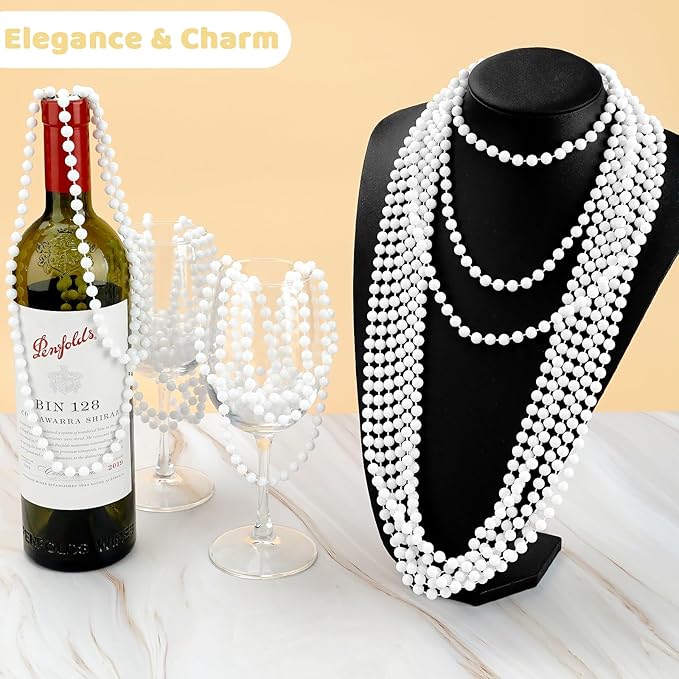 ZYFLSQ 100 Pcs 33" 7mm White Beads Necklaces, Bulk Mardi Gras Beaded Necklaces, Party Beads Costume Necklaces (White)