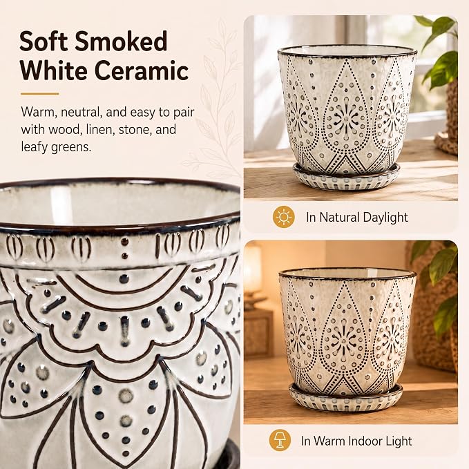 Gepege Ceramic Plant Pots, 6 Inch Indoor Planters - Image 3
