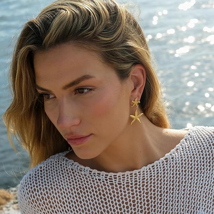 Seashell Starfish Earrings Beach Jewelry for Women Pearl Drop Shell Earrings Ocean Beachy Fashion Accessories Womens Summer Outfits 2026 Tropical Vacation Outfits Beach Vacation Clothes Dresses