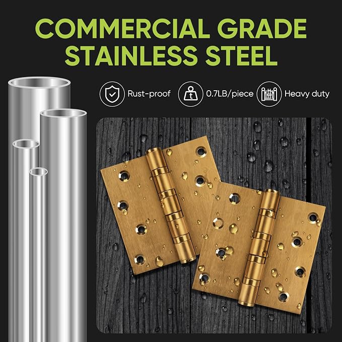 3 Pack Ball Bearing Door Hinges, 4in x 4in Door Hinges, Heavy Duty Stainless - Image 2