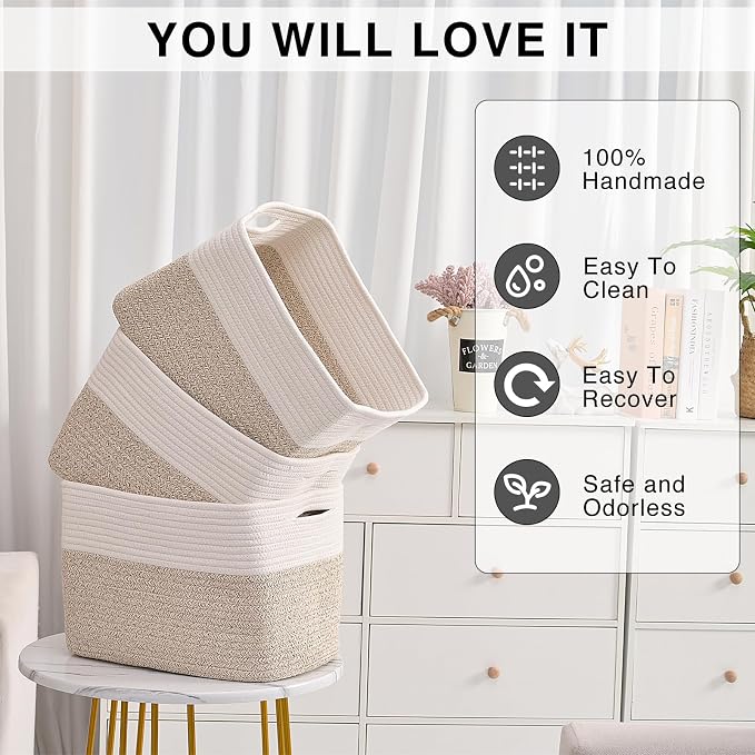 ICERZCZ Storage Baskets for Organizing, Woven Cotton Rope Basket for Storage - Image 5