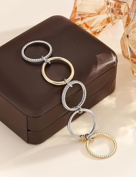 Statement Rings for Women, 18k Gold Plated Stackable Cubic Zirconia Rings, Silver Gold Multi Ring Mixed Metals Stackable Ring Set for Women Non Tarnish