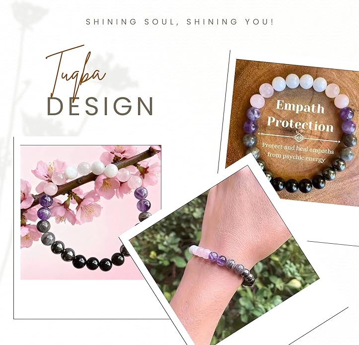 Valentines Days Gift Empath Protection Beaded Crystal Bracelet – Natural Stone Jewelry with Onyx, Amethyst, Labradorite, Rose Quartz & White Jade Easter Basket Christmas Baptism Birthday Healing Gifts