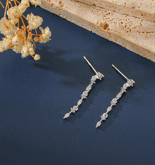 14K Gold Plated Dangle Earrings for Women Dainty Silver Drop Earring Trendy Small Long Dangling Wedding Bridesmaid Hoop Diamond Crystal Cute Earring Jewelry Valentine Gifts