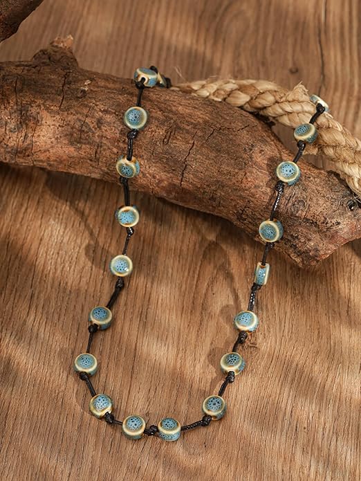 MINACHI Hippie Bohemian Colorful Ceramic Bead Long Strand Necklace, Boho Hippie Beach Summer Statement Jewelry Gift for Women