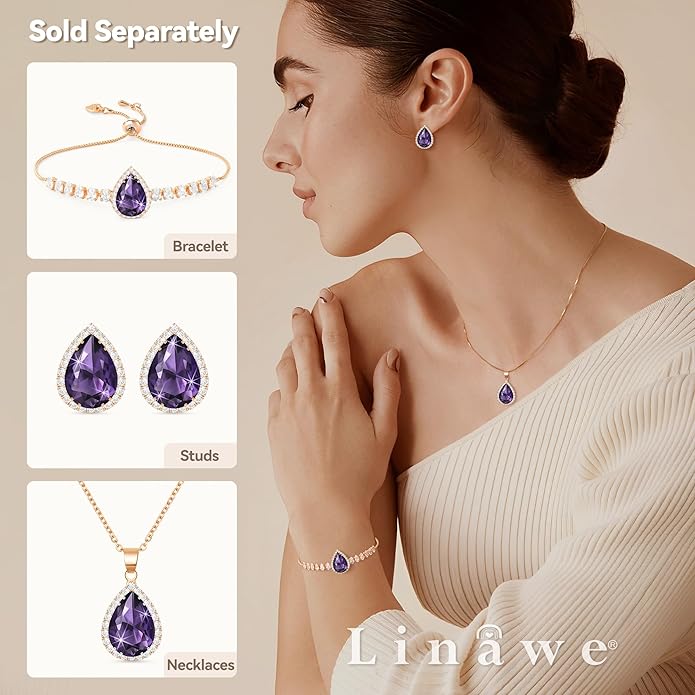 Linawe Women Stud Earrings, Teardrop Diamond Moissanite Cubic Zirconia Earrings Studs Rhinestone Jewelry Gold/Silver/Rose Gold