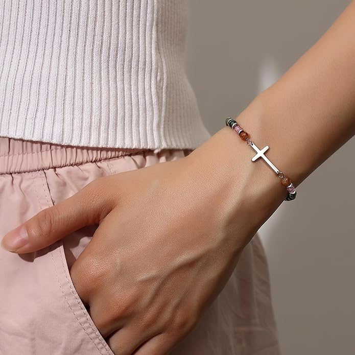 TONY & SANDY Christian Cross Bracelet for Women, Valentine's Day Gifts for Her, Confirmation Baptism Easter Gifts, Unique Gift for Friends Daughter Mom Sister in Christ Birthday Christmas