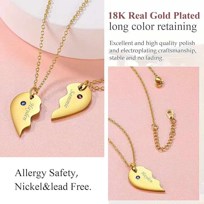 FindChic Personalized Matching BFF Necklace for 2/3/4/5/6 Puzzle Name Heart Pendant Stainless Steel Couple Necklace Set Customized Necklaces for Teen Girls