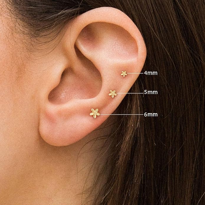 VRIUA 20G Tiny Flat Back Earrings for Women - 14K Gold/Silver Plated Small Flat Back Stud Earrings Hypoallergenic Cartilage Helix Piercing Jewelry