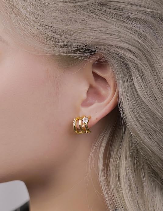 FAN&LOUIS Gold Clip On Hoop Earrings,Gold Silver Chunky Small Open Hoops Clip-On Earrings for Women Trendy Non-Pierced Ears Lightweight Teen