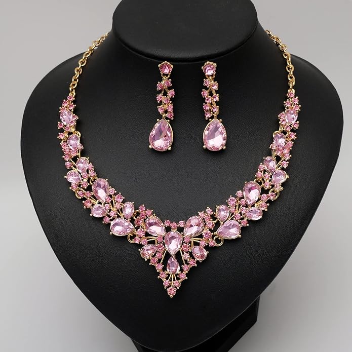CSY 4 Pcs/Set Austrian Crystal Necklace Earrings Bracelet Ring Bridal Jewelry Sets for Brides Wedding Party Costume Accessories Gifts for Women