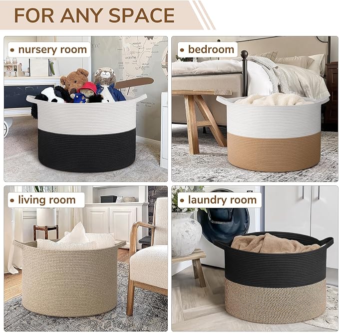 INDRESSME 115L Extra Large Woven Rope Blanket Basket Living Room, Mix Black | - Image 4
